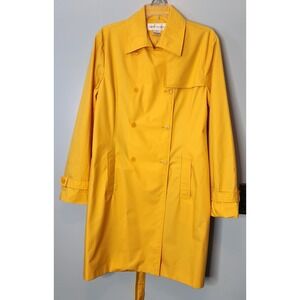 Vtg Rena Rowan Trench Coat Womens Large Yellow Excellent Belted Double Breasted